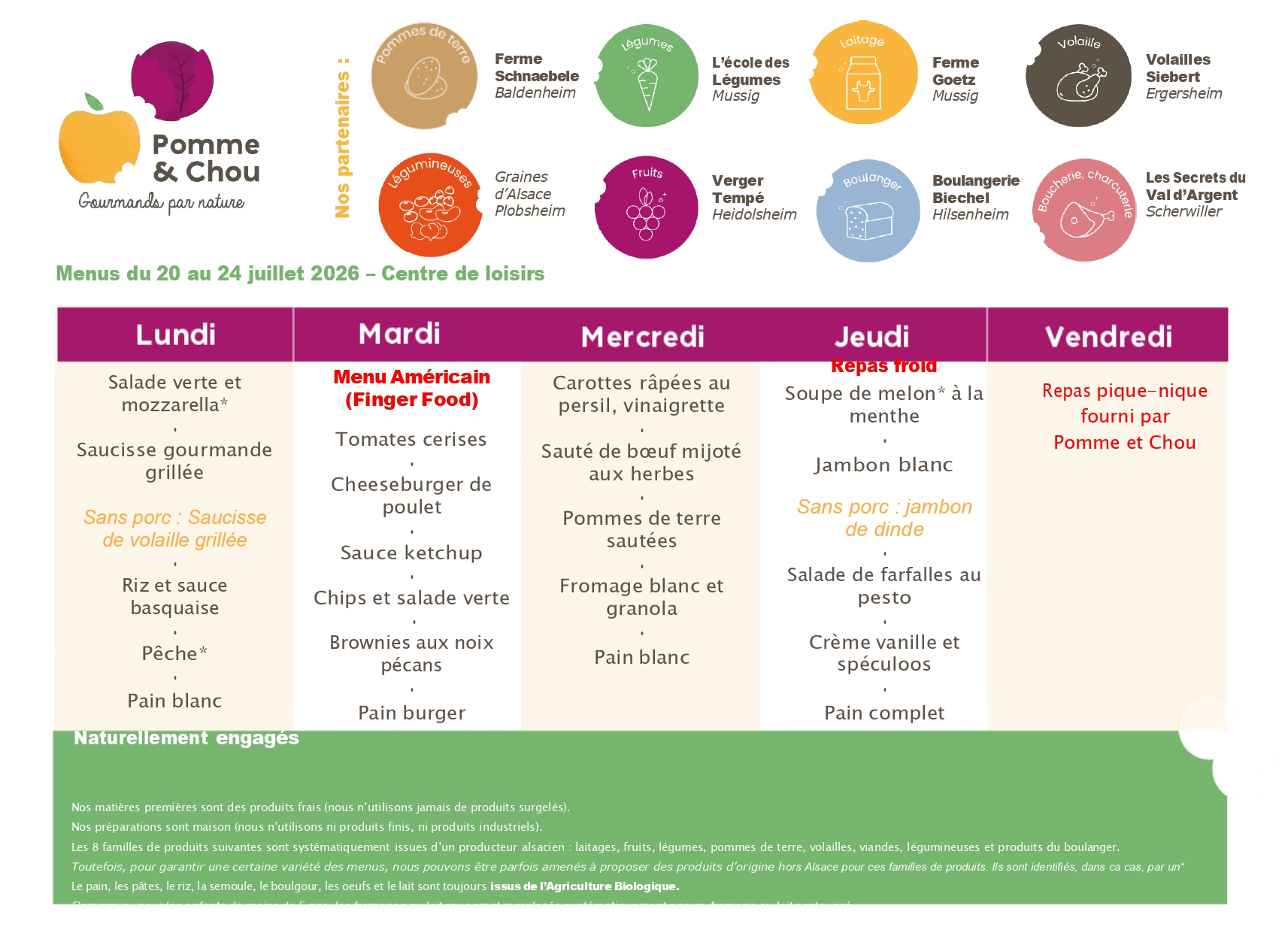 Menu cantine
