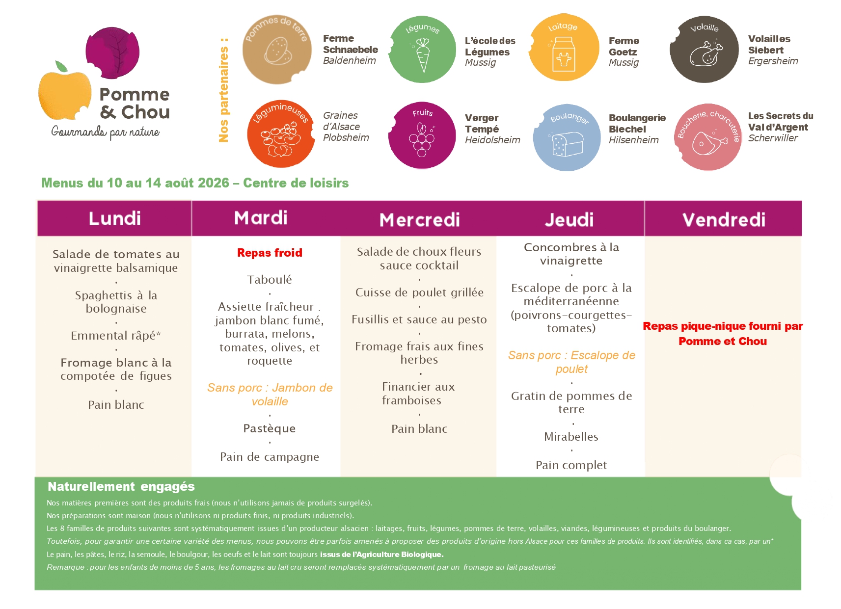 Menu cantine