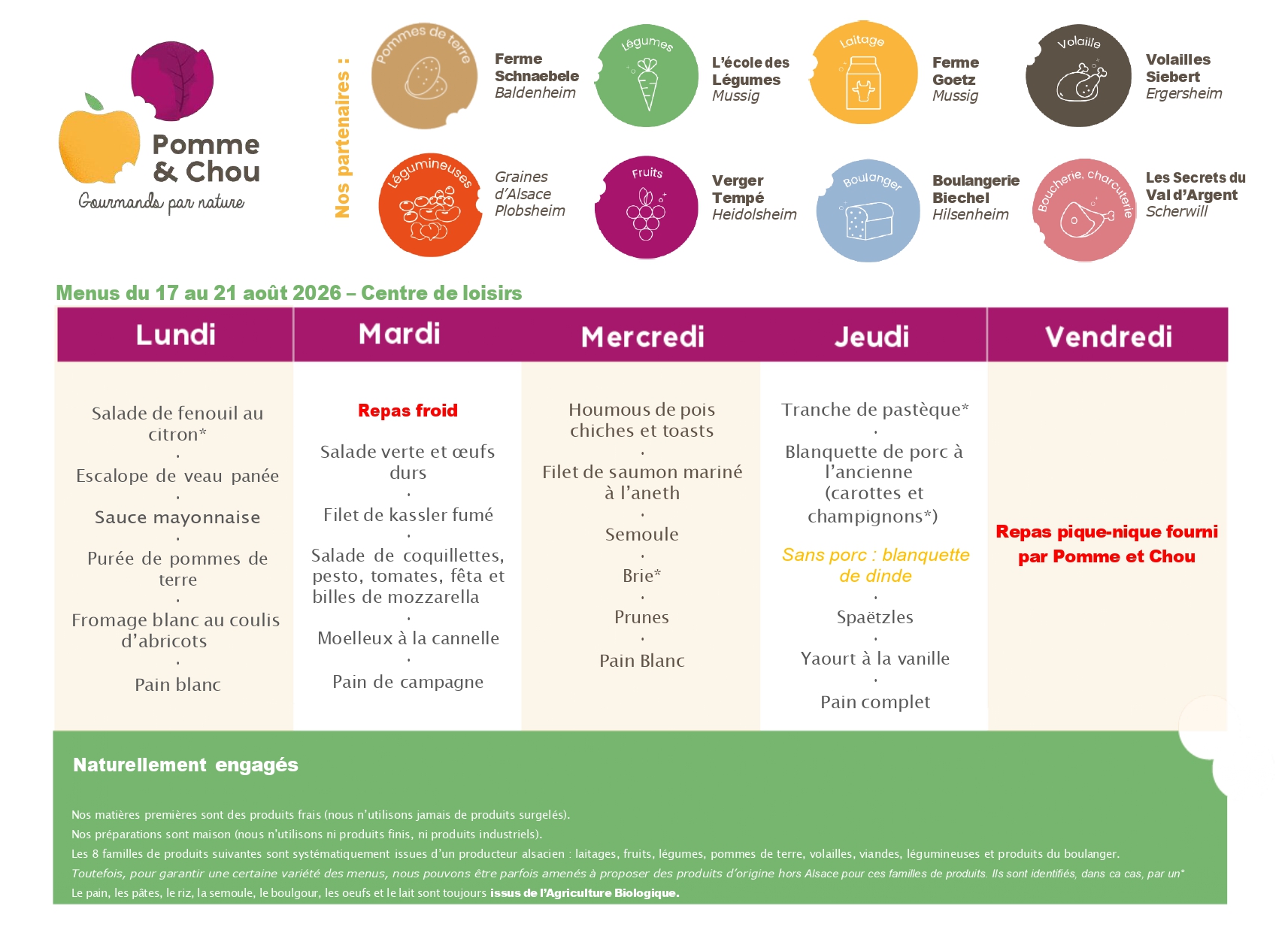 Menu cantine